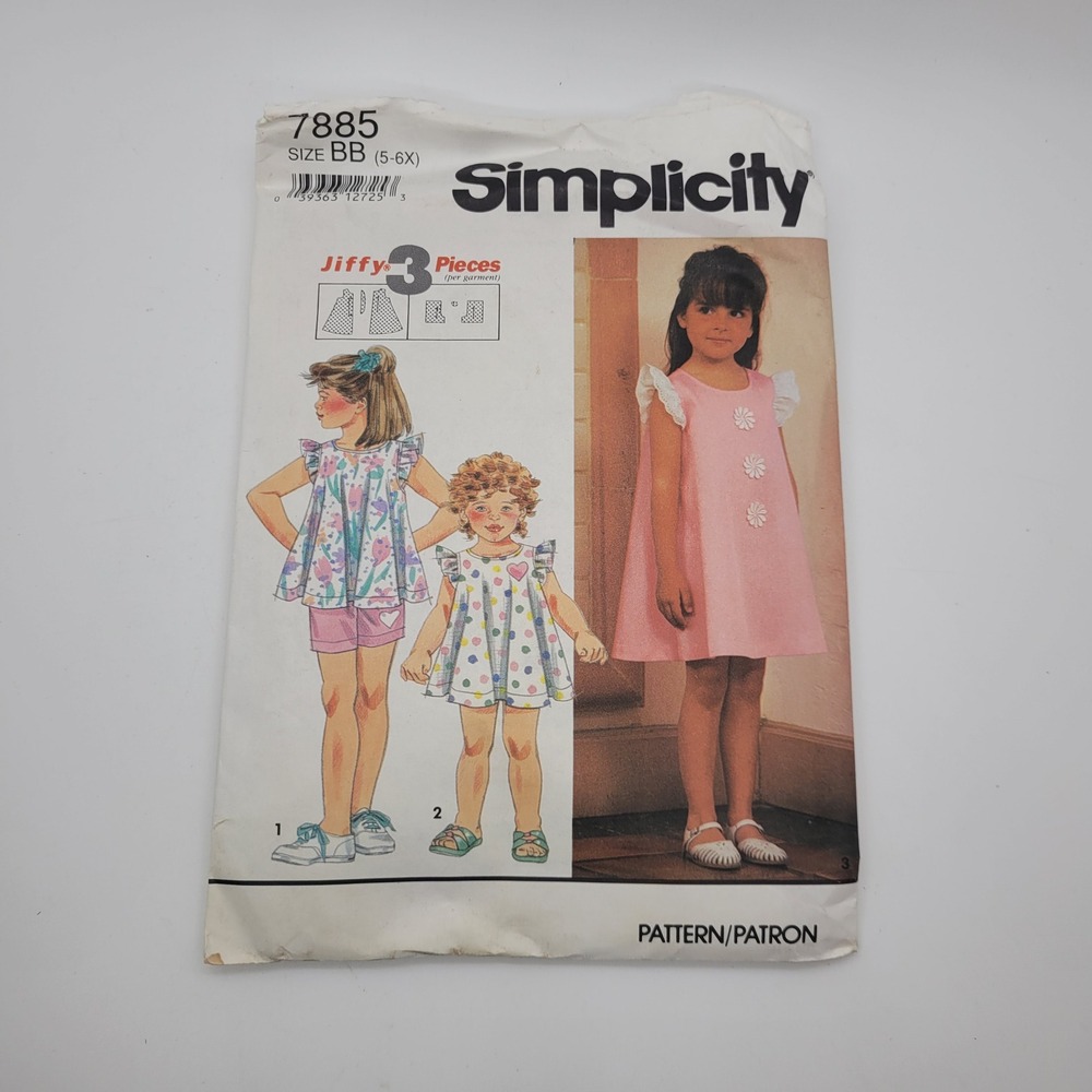 Vintage Simplicity 7885 Child Dress Top Shorts Pattern‎ Size 5 6 6X Jiffy 1992